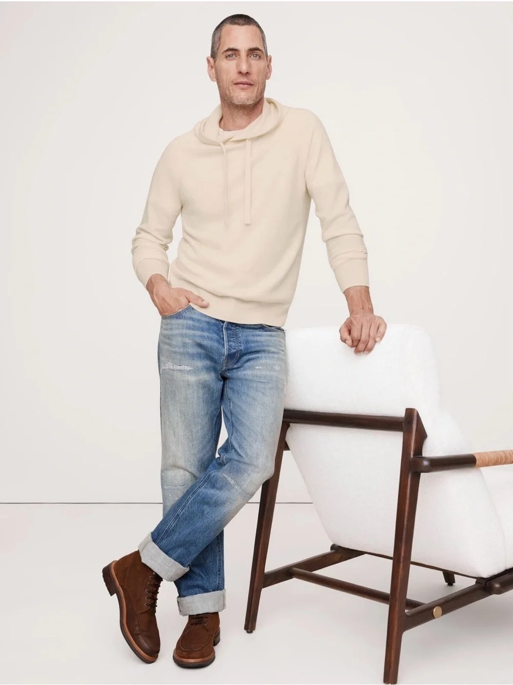 Banana Republic Ivory Cashmere Sweater Hoodie